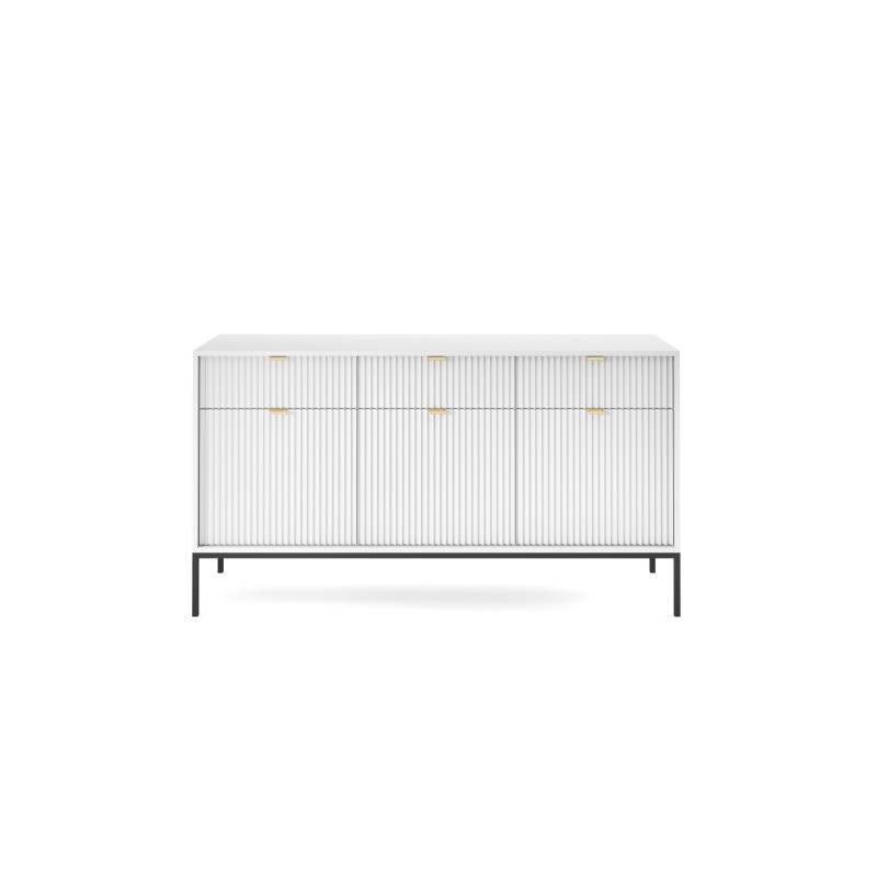 Komoda Linea 154 cm do salonu sypialni biała czarny stelaż