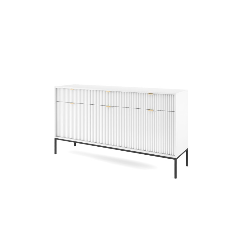 Komoda Linea 154 cm do salonu sypialni biała czarny stelaż