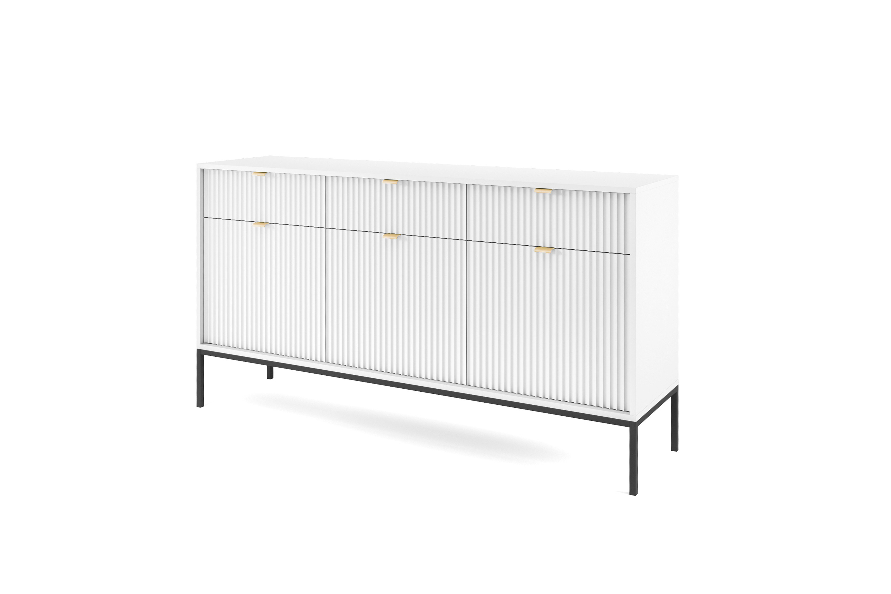 Komoda Linea 154 cm do salonu sypialni biała czarny stelaż