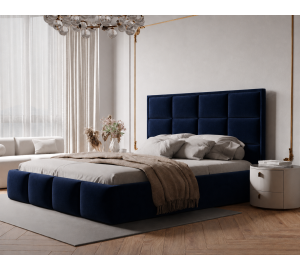 Łóżko tapicerowane NUVELLO z pojemnikiem na pościel 160x200 cm granatowe Magic Velvet 2216
