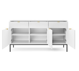 Komoda Linea 154 cm do salonu sypialni biała czarny stelaż