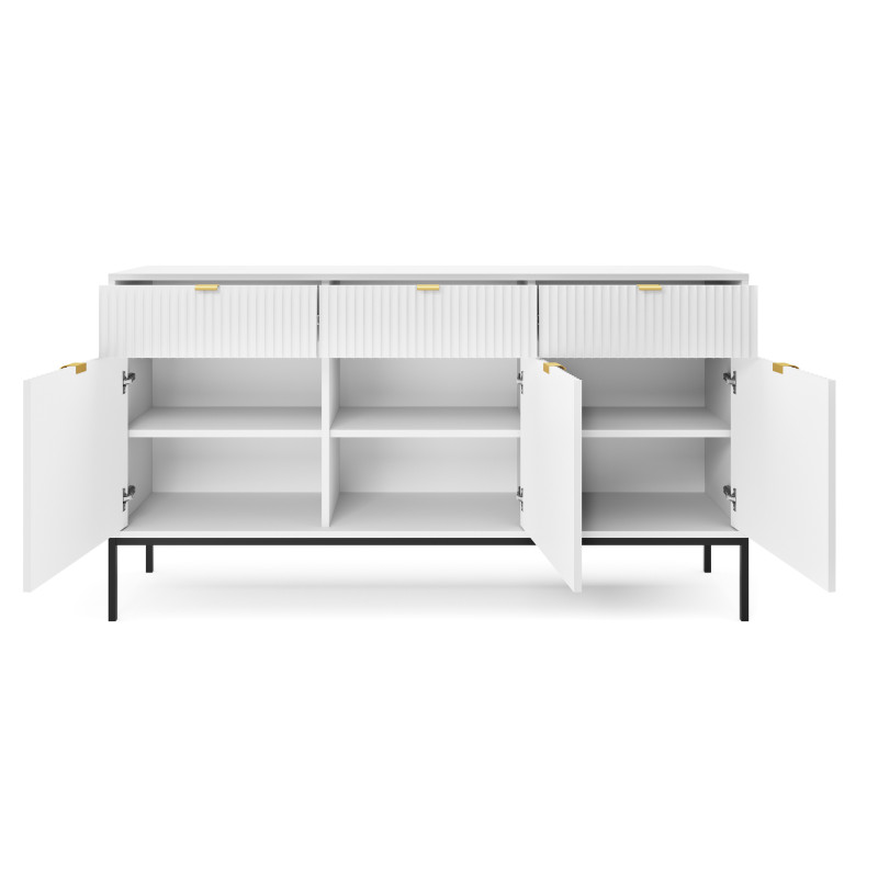 Komoda Linea 154 cm do salonu sypialni biała czarny stelaż