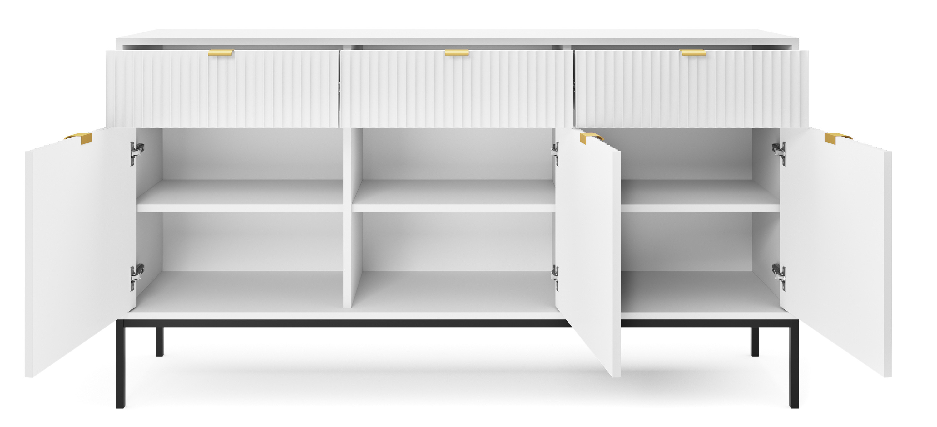 Komoda Linea 154 cm do salonu sypialni biała czarny stelaż