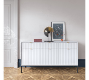 Komoda Linea 154 cm do salonu sypialni biała czarny stelaż