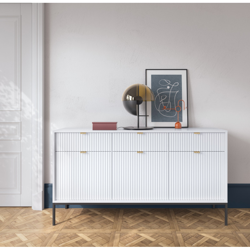 Komoda Linea 154 cm do salonu sypialni biała czarny stelaż