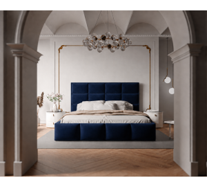 Łóżko tapicerowane NUVELLO z pojemnikiem na pościel 200x200 cm granatowe Magic Velvet 2216 Łóżko tapicerowane NUVELLO z pojemnikiem na pościel 200x200 cm granatowe Magic Velvet 2216