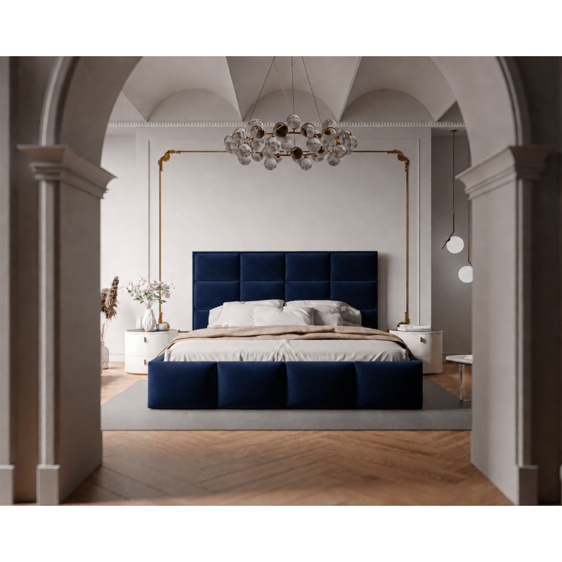 Łóżko tapicerowane NUVELLO z pojemnikiem na pościel 200x200 cm granatowe Magic Velvet 2216 Łóżko tapicerowane NUVELLO z pojemnikiem na pościel 200x200 cm granatowe Magic Velvet 2216