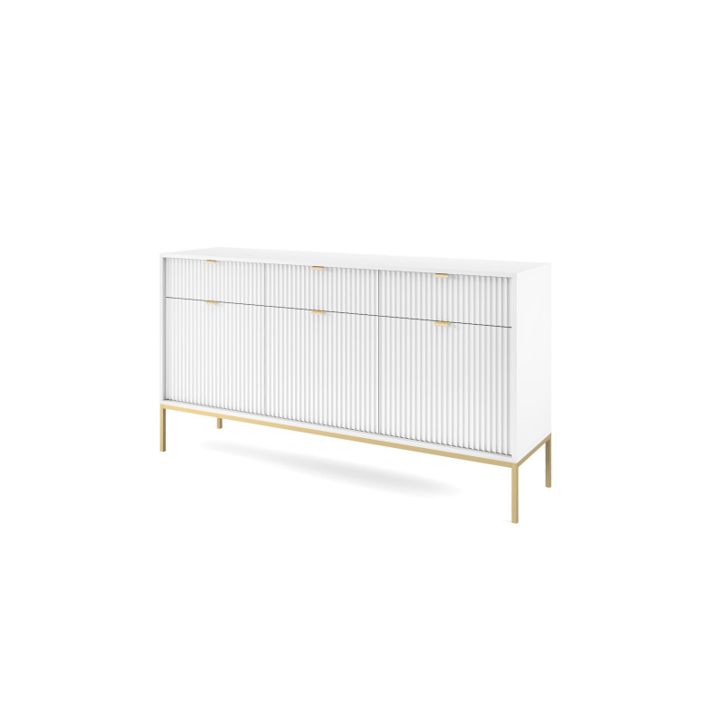 Komoda Linea 154 cm do salonu sypialni biała złoty stelaż Komoda Linea 154 cm do salonu sypialni biała złoty stelaż
