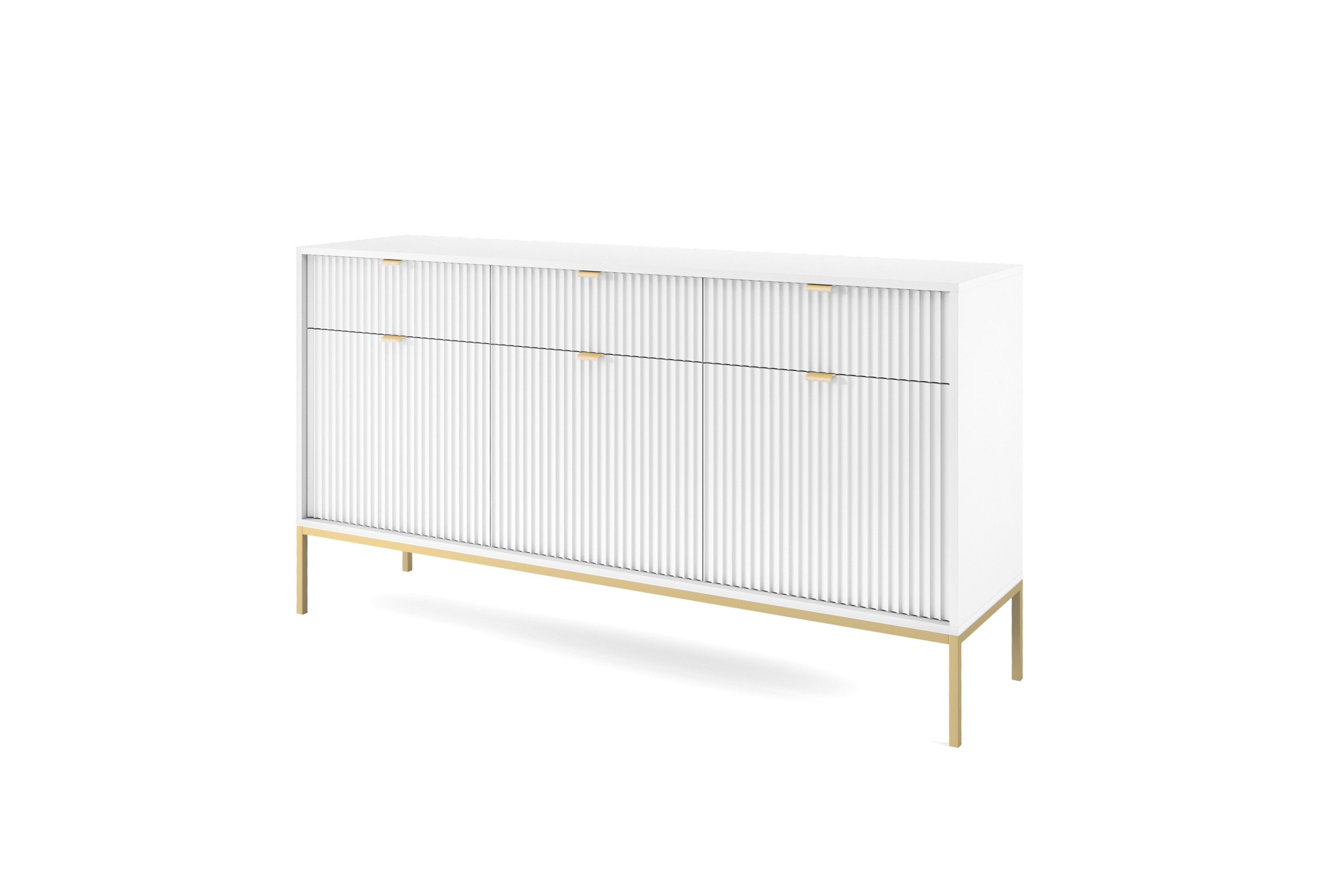 Komoda Linea 154 cm do salonu sypialni biała złoty stelaż Komoda Linea 154 cm do salonu sypialni biała złoty stelaż