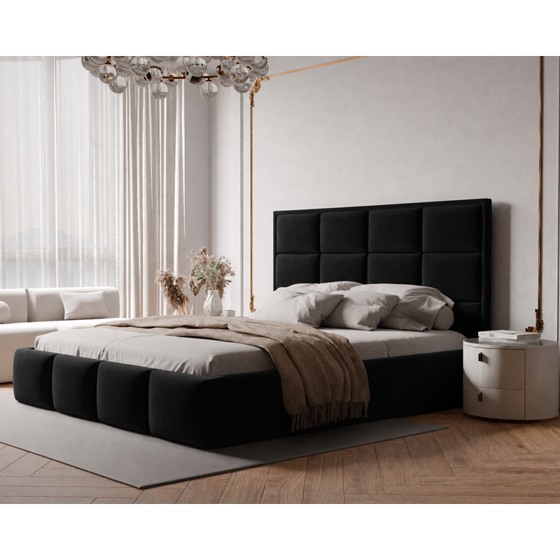 Łóżko tapicerowane NUVELLO z pojemnikiem na pościel 120x200 cm czarne Magic Velvet 2219 Łóżko tapicerowane NUVELLO z pojemnikiem na pościel 120x200 cm czarne Magic Velvet 2219