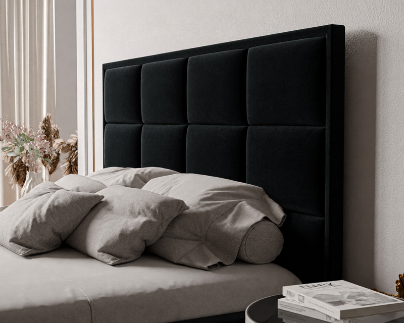 Łóżko tapicerowane NUVELLO z pojemnikiem na pościel 140x200 cm czarne Magic Velvet 2219 Łóżko tapicerowane NUVELLO z pojemnikiem na pościel 140x200 cm czarne Magic Velvet 2219