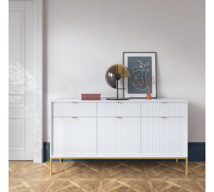Komoda Linea 154 cm do salonu sypialni biała złoty stelaż