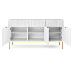 Komoda Linea 154 cm do salonu sypialni biała złoty stelaż Komoda Linea 154 cm do salonu sypialni biała złoty stelaż