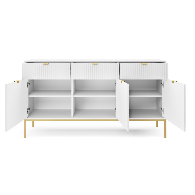 Komoda Linea 154 cm do salonu sypialni biała złoty stelaż Komoda Linea 154 cm do salonu sypialni biała złoty stelaż