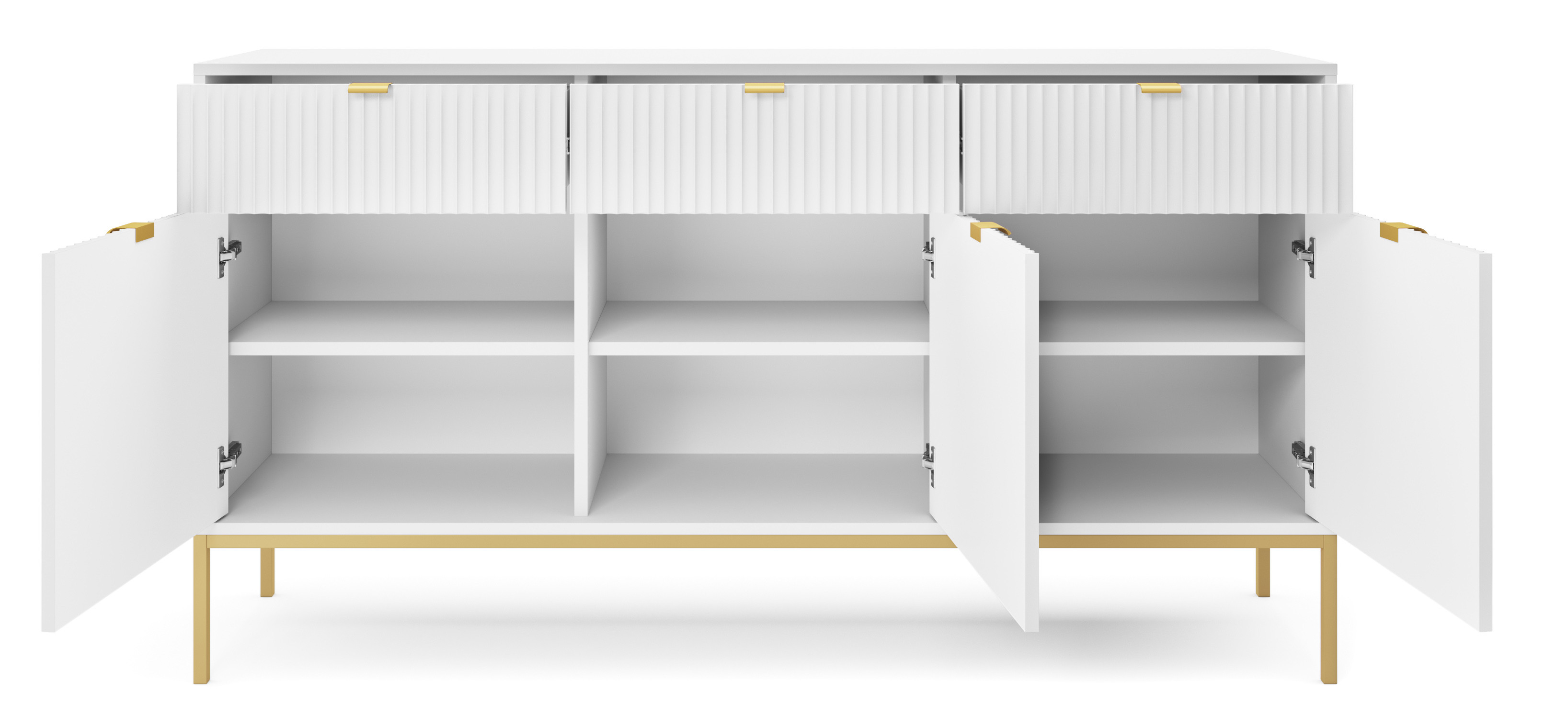 Komoda Linea 154 cm do salonu sypialni biała złoty stelaż Komoda Linea 154 cm do salonu sypialni biała złoty stelaż