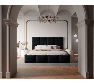 Łóżko tapicerowane NUVELLO z pojemnikiem na pościel 200x200 cm czarne Magic Velvet 2219 Łóżko tapicerowane NUVELLO z pojemnikiem na pościel 200x200 cm czarne Magic Velvet 2219