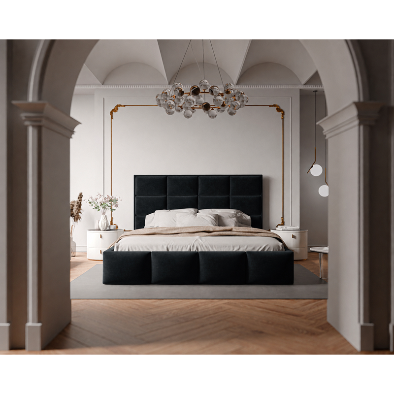 Łóżko tapicerowane NUVELLO z pojemnikiem na pościel 200x200 cm czarne Magic Velvet 2219 Łóżko tapicerowane NUVELLO z pojemnikiem na pościel 200x200 cm czarne Magic Velvet 2219