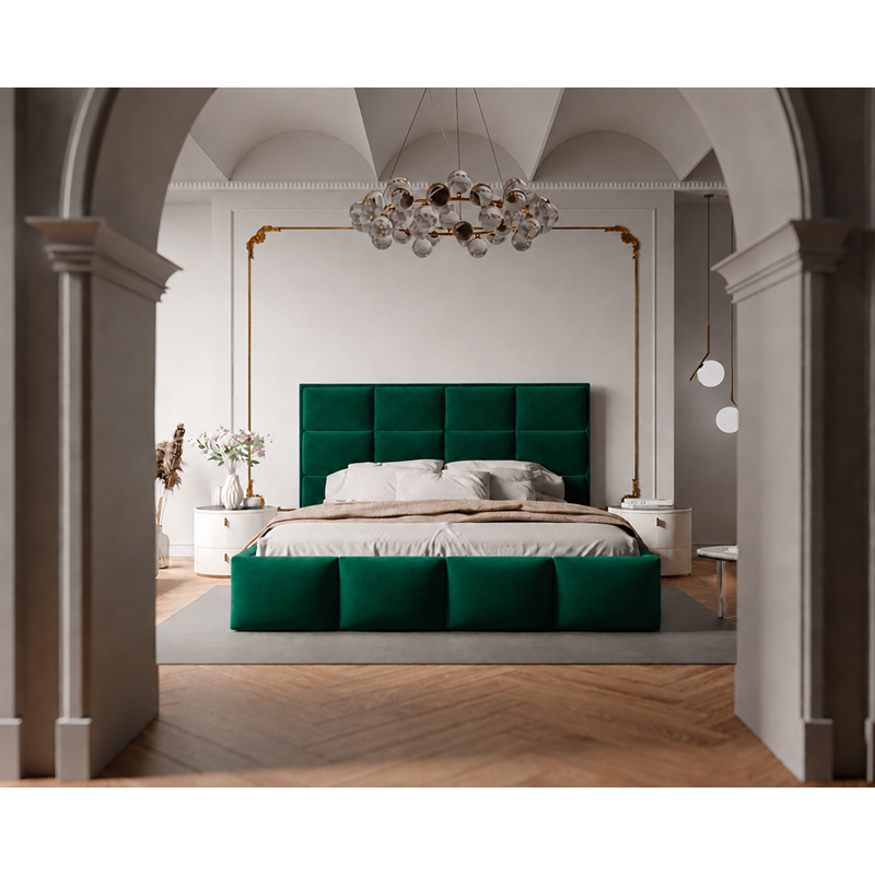 Łóżko tapicerowane NUVELLO z pojemnikiem na pościel 180x200 cm butelkowa zieleń Magic Velvet 2225 Łóżko tapicerowane NUVELLO z pojemnikiem na pościel 180x200 cm butelkowa zieleń Magic Velvet 2225
