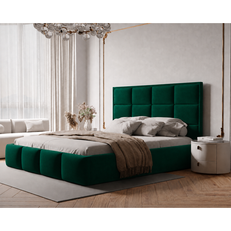 Łóżko tapicerowane NUVELLO z pojemnikiem na pościel 180x200 cm butelkowa zieleń Magic Velvet 2225 Łóżko tapicerowane NUVELLO z pojemnikiem na pościel 180x200 cm butelkowa zieleń Magic Velvet 2225