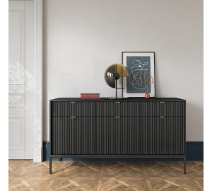 Komoda Linea 154 cm do salonu sypialni czarna czarny stelaż
