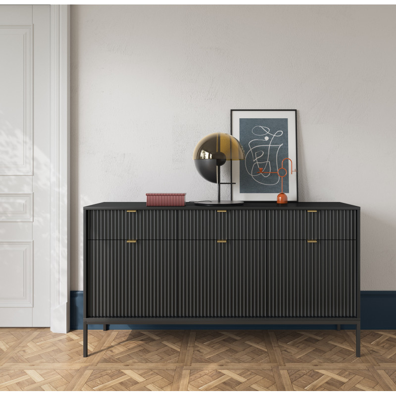 Komoda Linea 154 cm do salonu sypialni czarna czarny stelaż