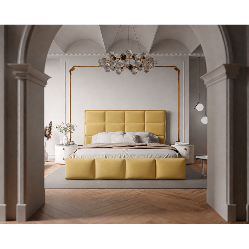 Łóżko tapicerowane NUVELLO z pojemnikiem na pościel 140x200 cm żółte Magic Velvet 2228 Łóżko tapicerowane NUVELLO z pojemnikiem na pościel 140x200 cm żółte Magic Velvet 2228
