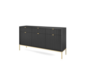 Komoda Linea 154 cm do salonu sypialni czarna złoty stelaż